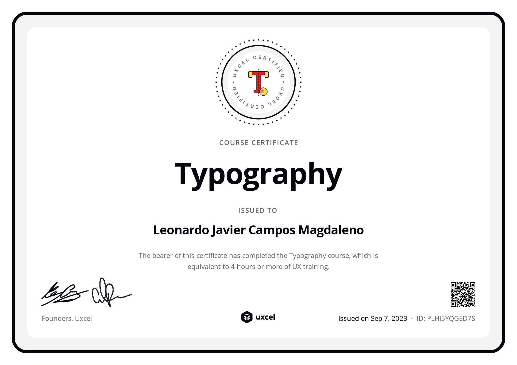 Leonardo Javier Campos Magdaleno's certificate